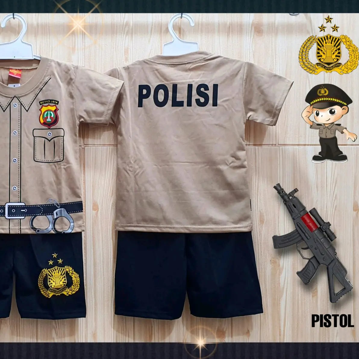 BAJU PROFESI ANAK LAKI-LAKI KOSTUM POLISI GRATIS MAINAN /BAJU POLISI ANAK Lengan pendek Katun Fashion