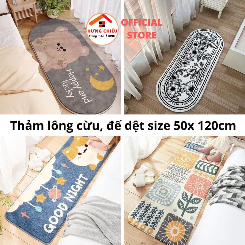 Thảm lông cừu 50x120 cm trải chân giường phong cách hiện đại decor phòng ngủ phòng khách nhà bếp cửa Hưng Chiếu