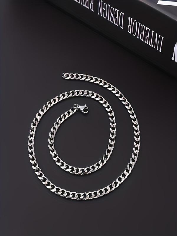 Men's Simple Cuban Chain Bracelet & Necklace (2counts), Fashion Hip Hop Stainless Steel Jewelry for Party, Daily Clothing Decor, Trendy All-match & Exquisite Jewelry for Birthday Gift 4