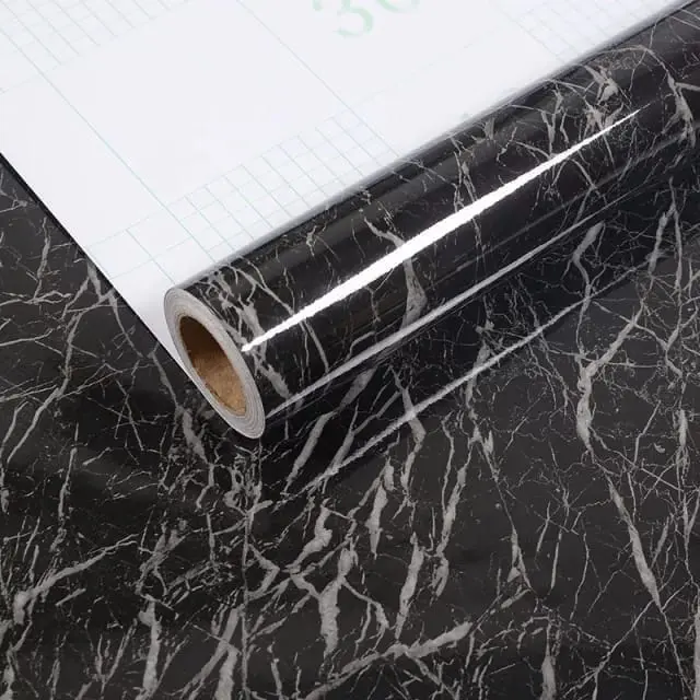Wallpaper Dinding Marmer Black Glossy 60 x 3m Stiker Marmer Meja Dapur Kitchen Set Kamar Marble