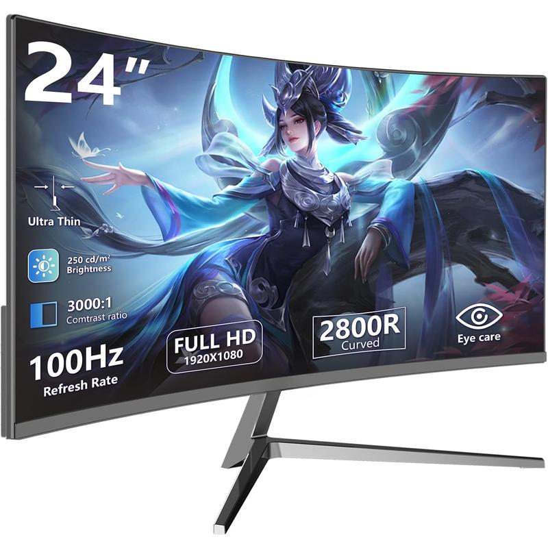 24 inch Curved Gaming Computer FHD 1920x1080p 100Hz Refresh Rate 16:9 ...