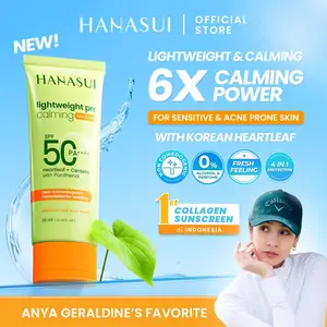 Hanasui Lightweight Pro Calming Sunscreen SPF 50 - Sunscreen Kulit Sensitif & Berjerawat Non Comedogenic 0% Alcohol & Perfume dengan Korean Heartleaf & Centella Asiatica 6X Calming Power