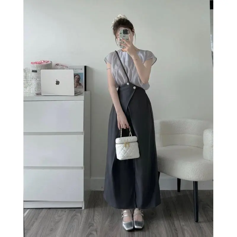 set 2 chi tiết áo tơ tay hến kèm chân váy dáng dài phong cách tiểu thư Nữ Women Kem Top