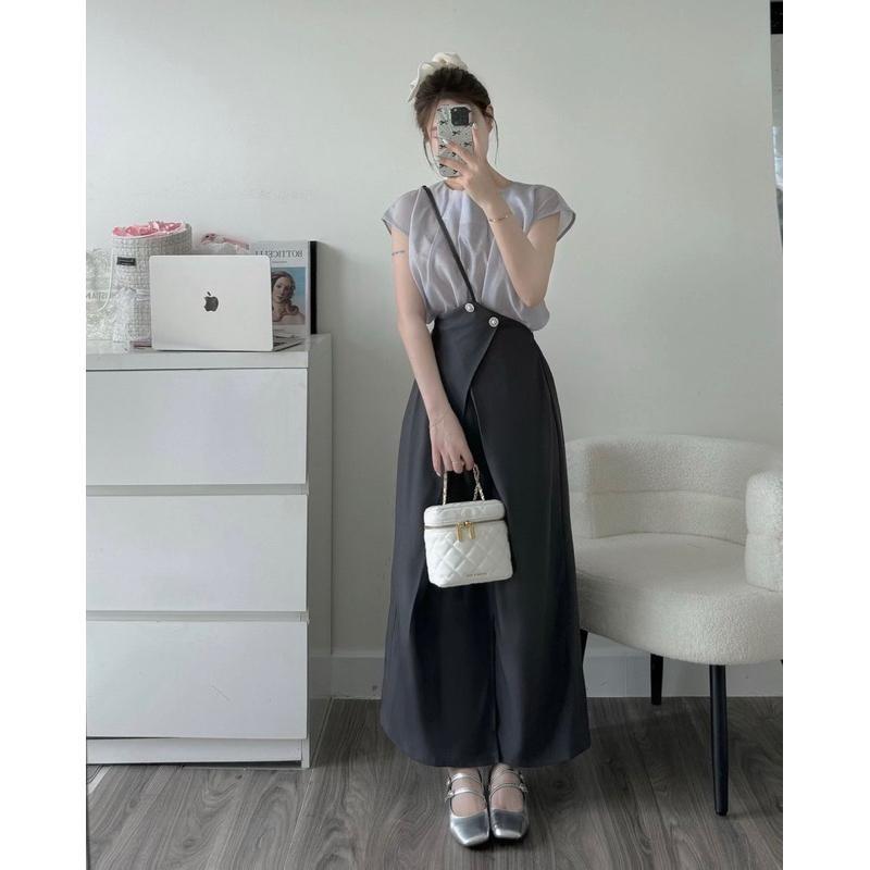 set 2 chi tiết áo tơ tay hến kèm chân váy dáng dài phong cách tiểu thư Nữ Women Kem Top 0