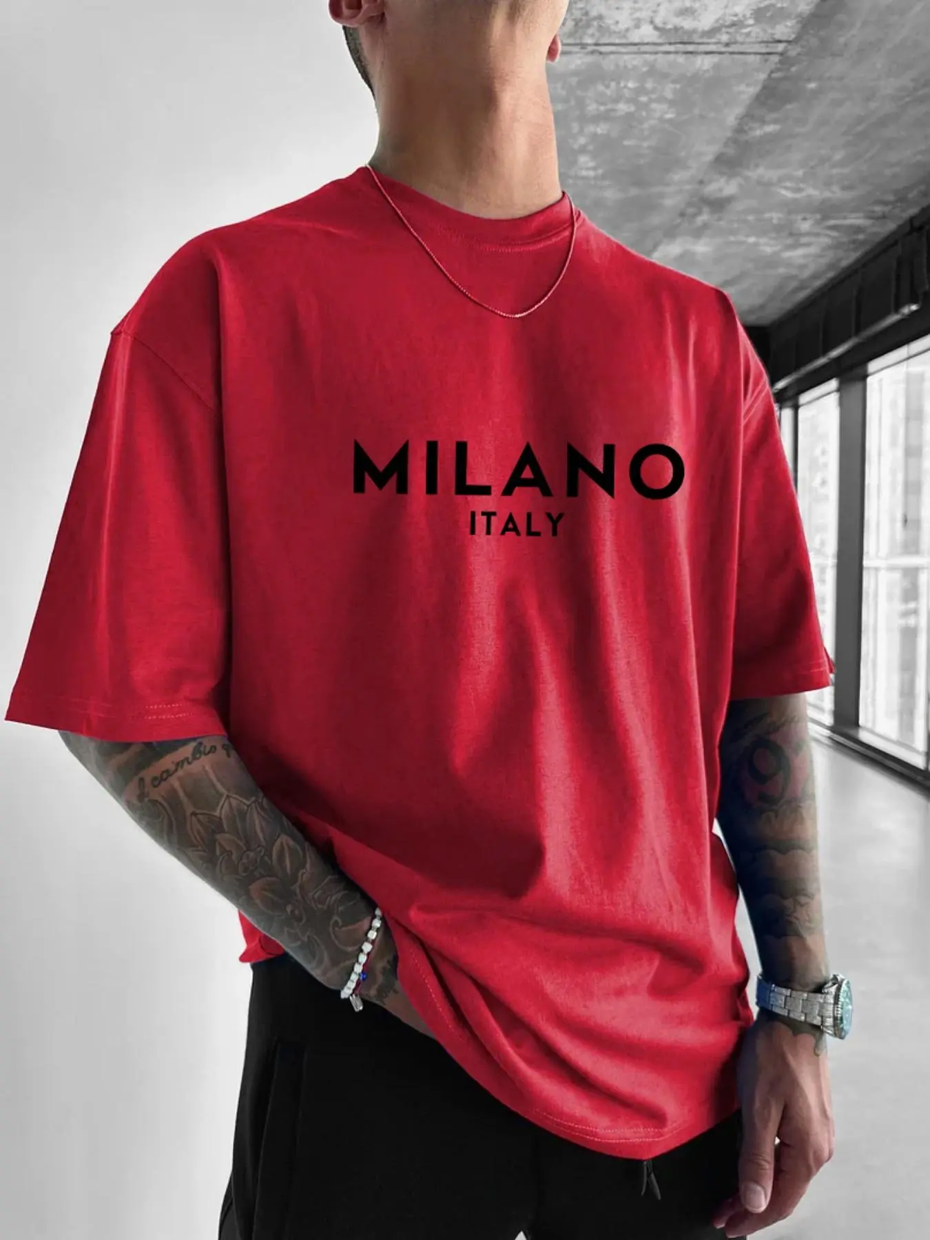 Men's Letter Print Drop Shoulder Tee, Regular Fit Casual Comfy Round Neck Half Sleeve T-Shirt for Daily Wear, Men's Top for All Seasons