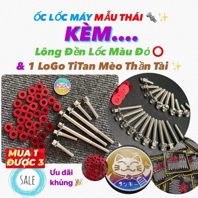 Bộ Ốc Lốc Máy SALAYA INOX 304 MẪU THÁI Các Dòng Xe - TANG Kèm Lông Đền Đỏ [ KHÔNG KÈM DỤNG CỤ THÁO LẮP ]
