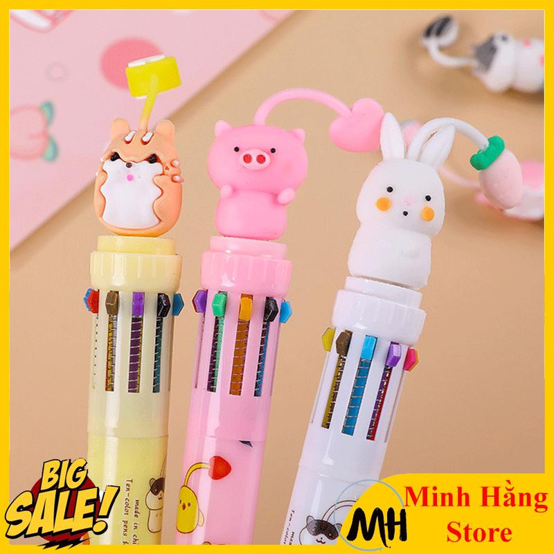 Bút Bi Cute Hàn Quốc, But Bấm 10 Ngòi Màu Nét Đẹp Hình Thú động vật Dễ Thương