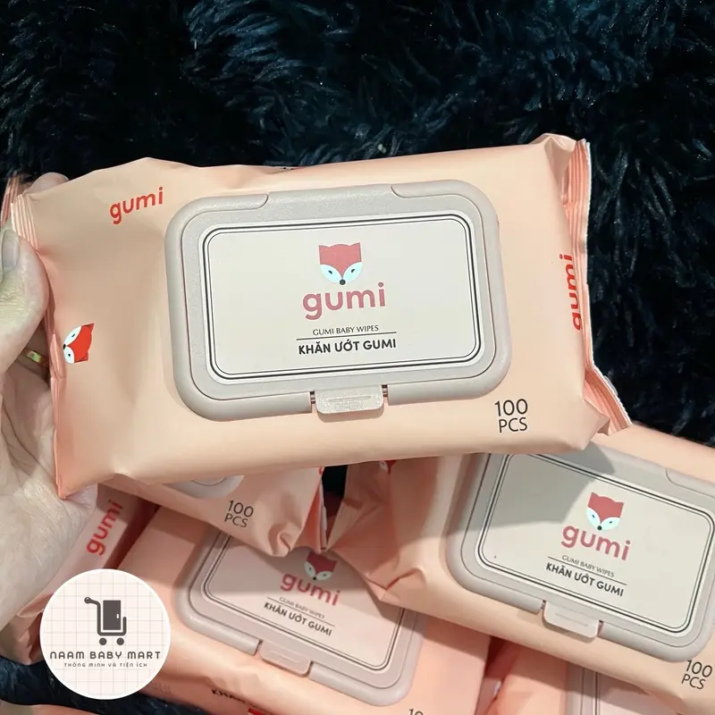 ￼Thùng 10 gói khăn ướt bản Gumi Kids ,1 gói 100 tờ,GUMI KHÔNG CỒN,không parabens,AN TOÀN CHO TRẺ SƠ SINH  Cho Bé Kem 5