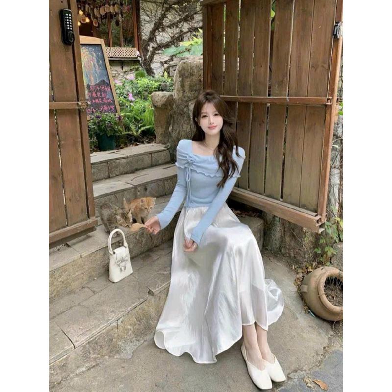 Áo kiểu douyin tay ống loe trễ vai chất thun tăm phong cách tỷ tỷ trung hoa Nữ Tay Loe 6