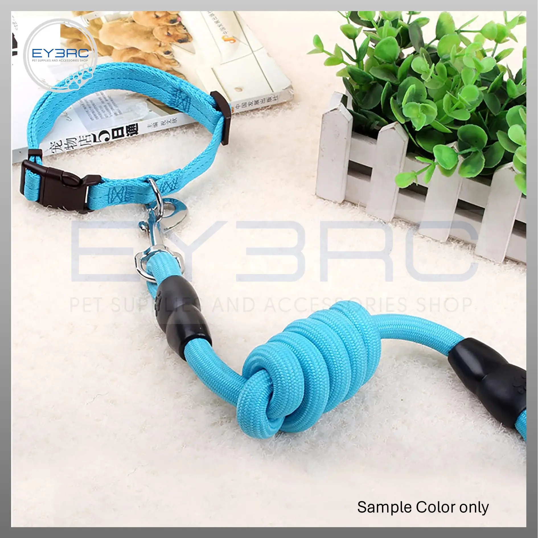 Plain Color Collar with Leash with Padded Handle