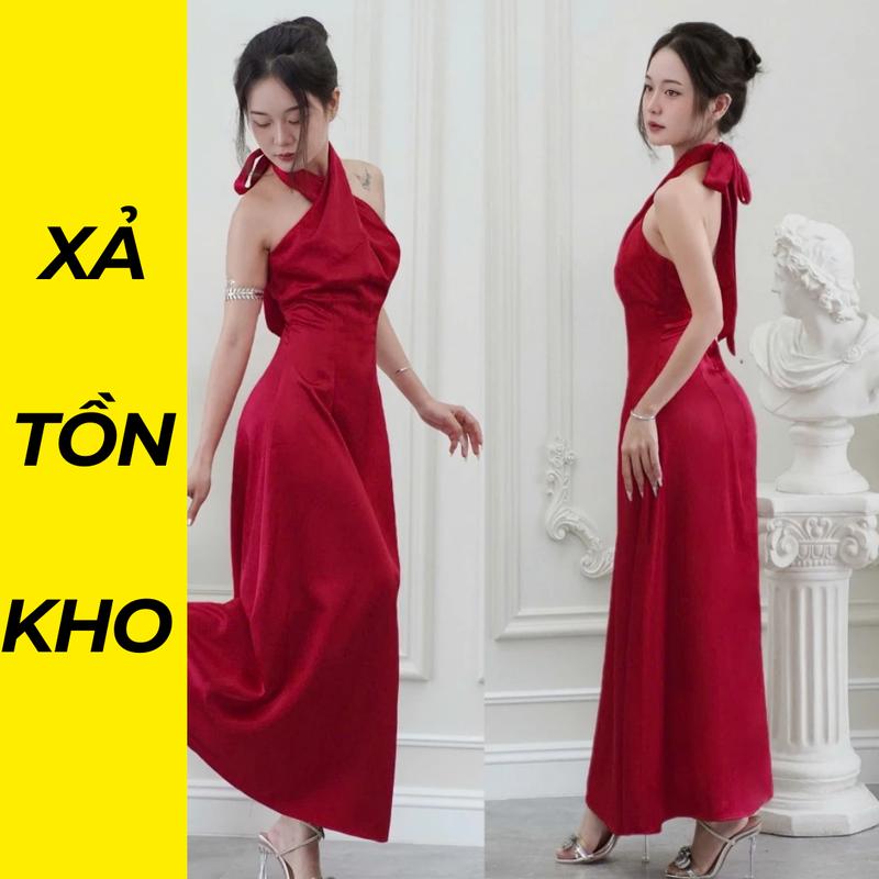 Váy Tiểu Thư Dáng Dài 2 Lớp Thắt Nơ SilkChic 361 Đầm Lụa Dự Tiệc Hở Lưng Cổ Chéo Sang Trọng Nữ Women Dress 1
