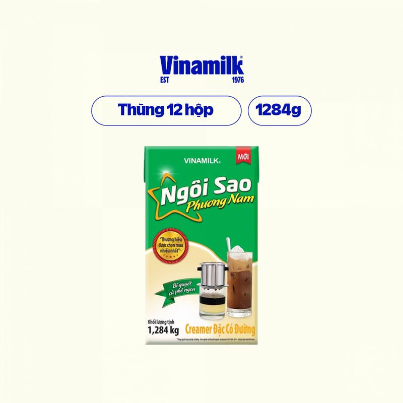 Thùng 12 hộp sữa đặc có đường Ngôi Sao Phương Nam xanh lá - Hộp giấy 1284g