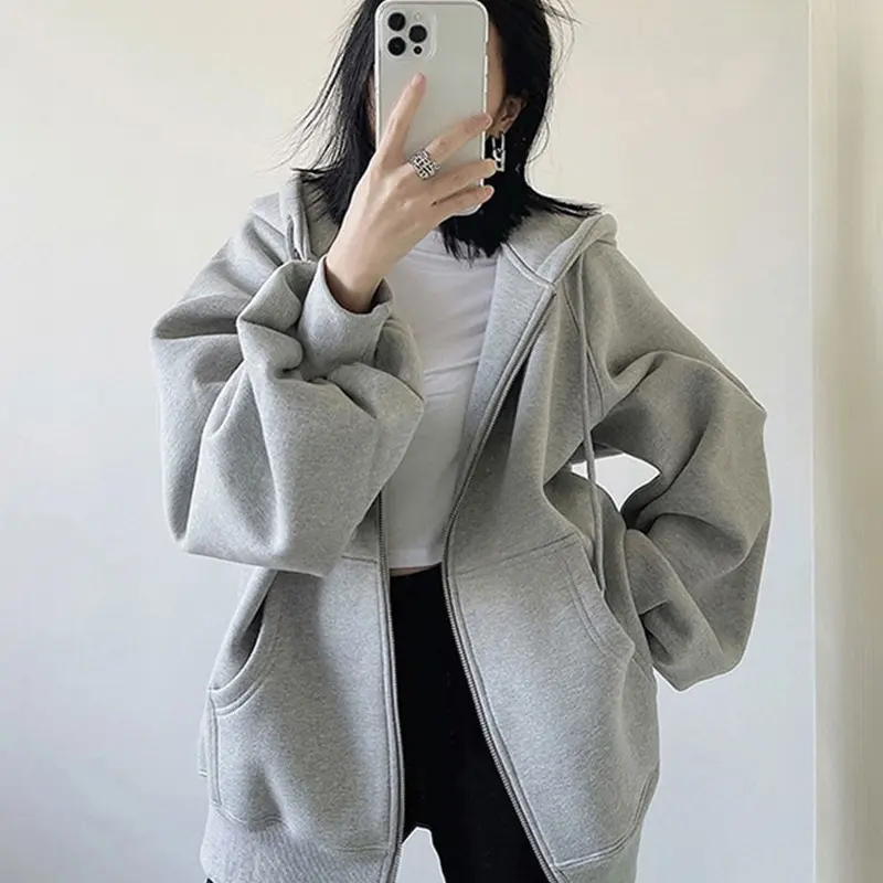Áo Khoác Có Mũ Trùm Đầu, Dành Cho Nam Và Nữ, Mỏng, Phong Cách Mùa Thu, Dáng Rộng Vừa Vặn, Thường Ngày, Màu Xám, Áo Len Đơn Giản, 2023 Top Women