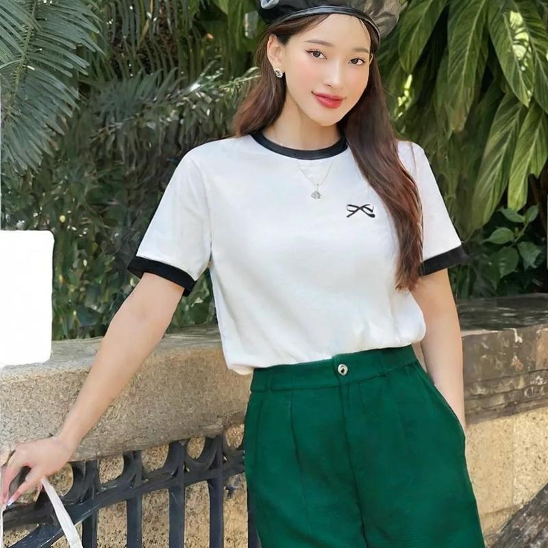 Áo thun Baby Tee nữ in nơ chất borip cotton thấm hút mồ hôi co giãn 4 chiều xịn nhiều màu M177 - Women, Top 3