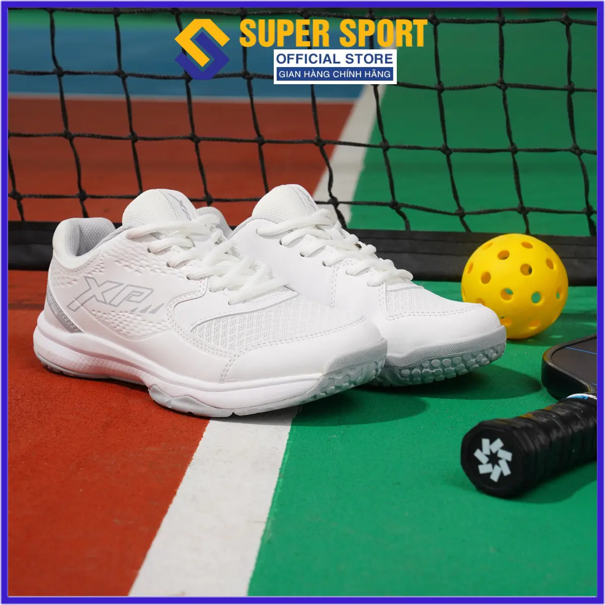 Giày Chơi Pickleball, Cầu Lông, Bóng Chuyền XP V200 Nam Nữ Chính Hãng Màu Trắng – Đế Eva Siêu Nhẹ Chơi Sân Bê Tông Tốt