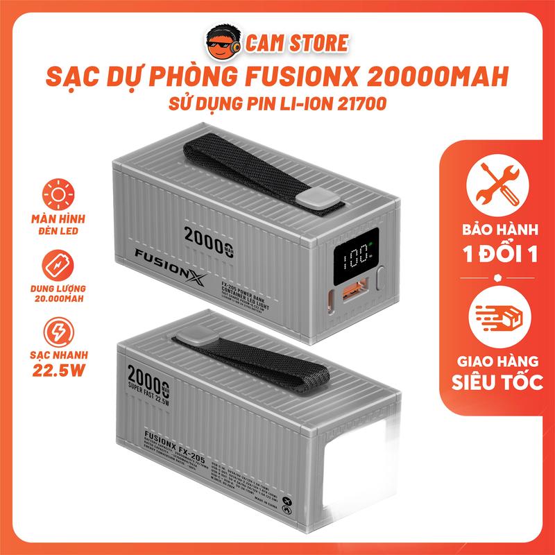 Sạc Dự Phòng Mini Led 20.000mAh - Sạc Nhanh 22.5W, Thiết Kế Container Mini, Đèn Led Siêu Sáng, Pin Li-ion 4*21700 | FUSIONX FX205
