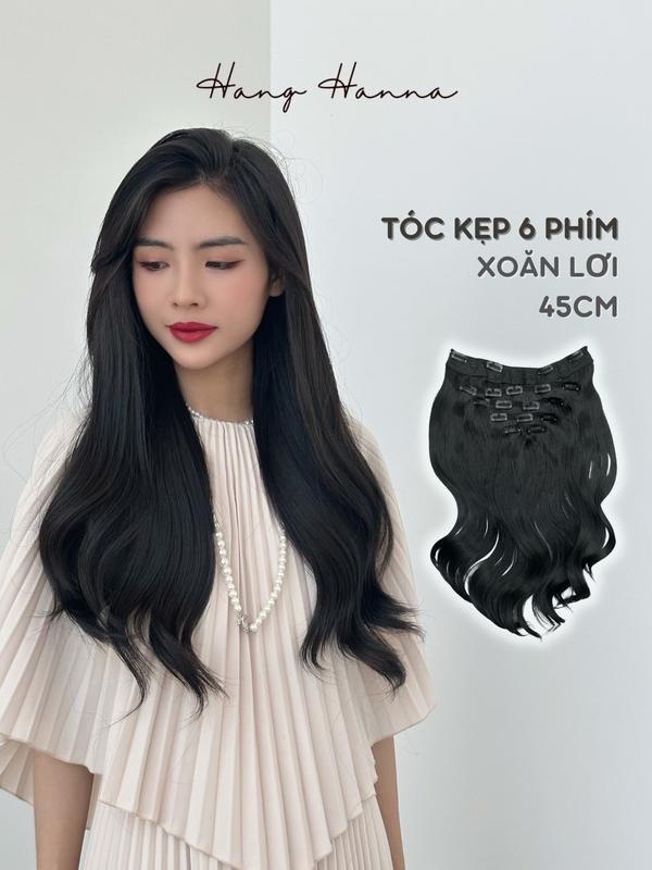 Premium - Tóc Kẹp 6 Phím HANNA Sóng Lơi - Kẹp Trợ Lực Silicon -  Tóc Kẹp Phím