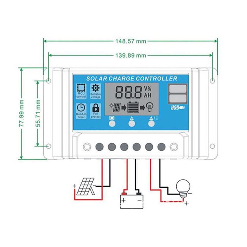 คอนโทรลเลอร์ โซล่าชาร์เจอร์ 10A 20A 30A 40A 50A 60A Solar Charge Controller แผงควบคุมพลังงานแสงอาทิตย์แบบ PWM มีจอแสดงผล 1