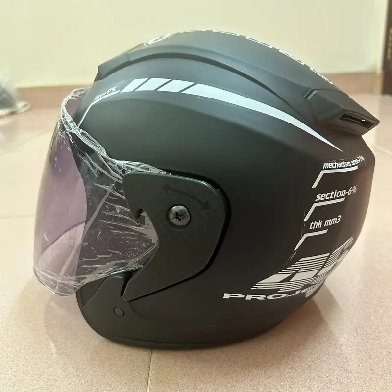Mũ bảo hiểm 3/4 có kính cao cấp BOPA tem 46 - Màu trắng đen Helmet 3