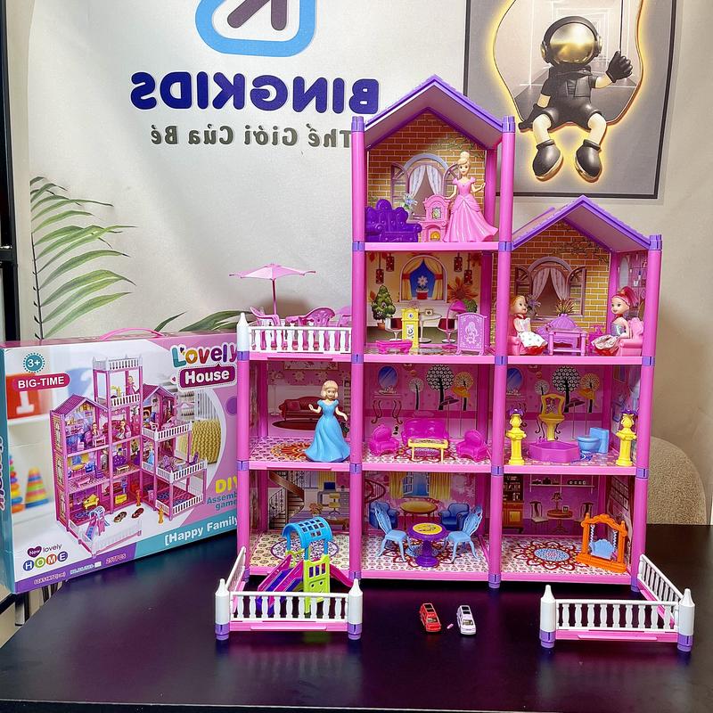 Đồ chơi lắp ráp lâu đài búp bê cỡ lớn gồm  194 chi tiết, quà tặng sinh nhật, đồ chơi cho bé gái Nhà Búp Bê Toy