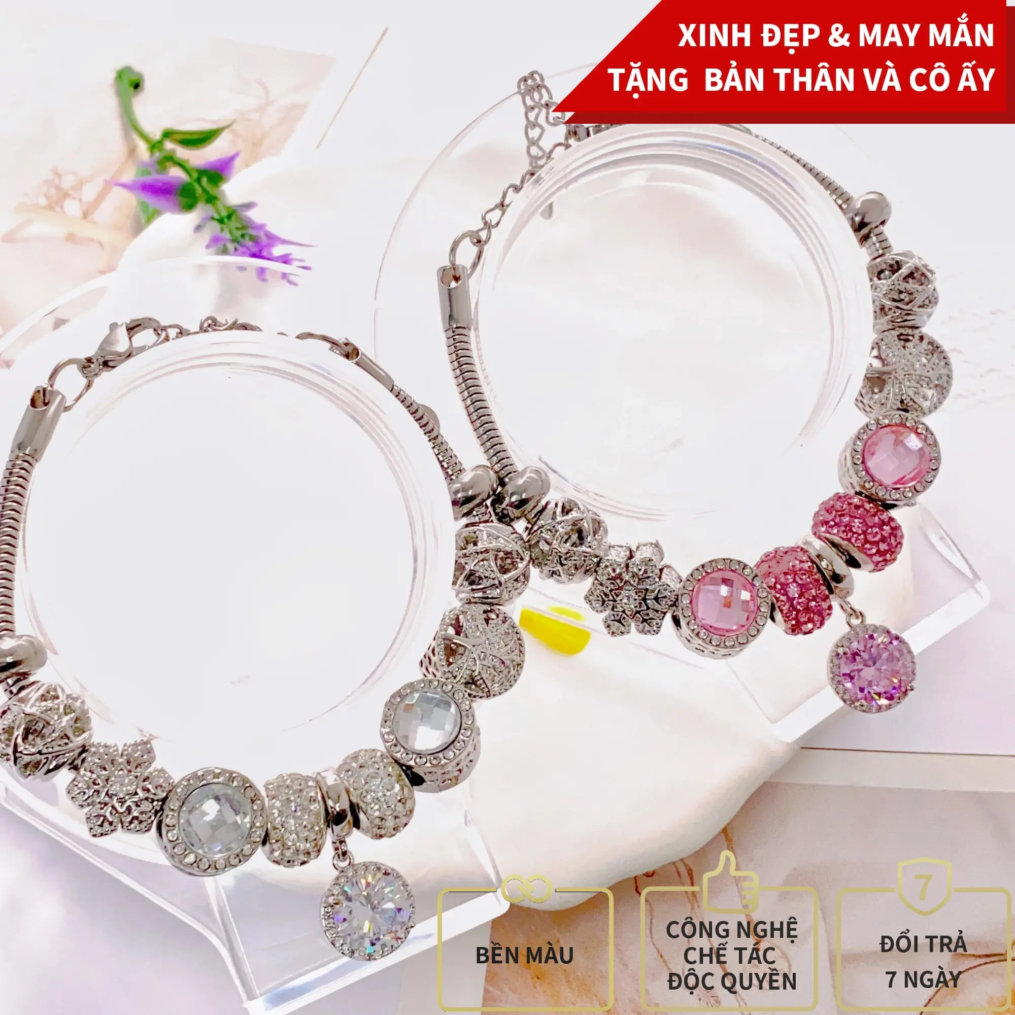 [ KHÔNG MUA THÌ PHÍ] Lắc tay charm hoa tuyết trắng 9 charm phụ kiện xinh [SL2042]