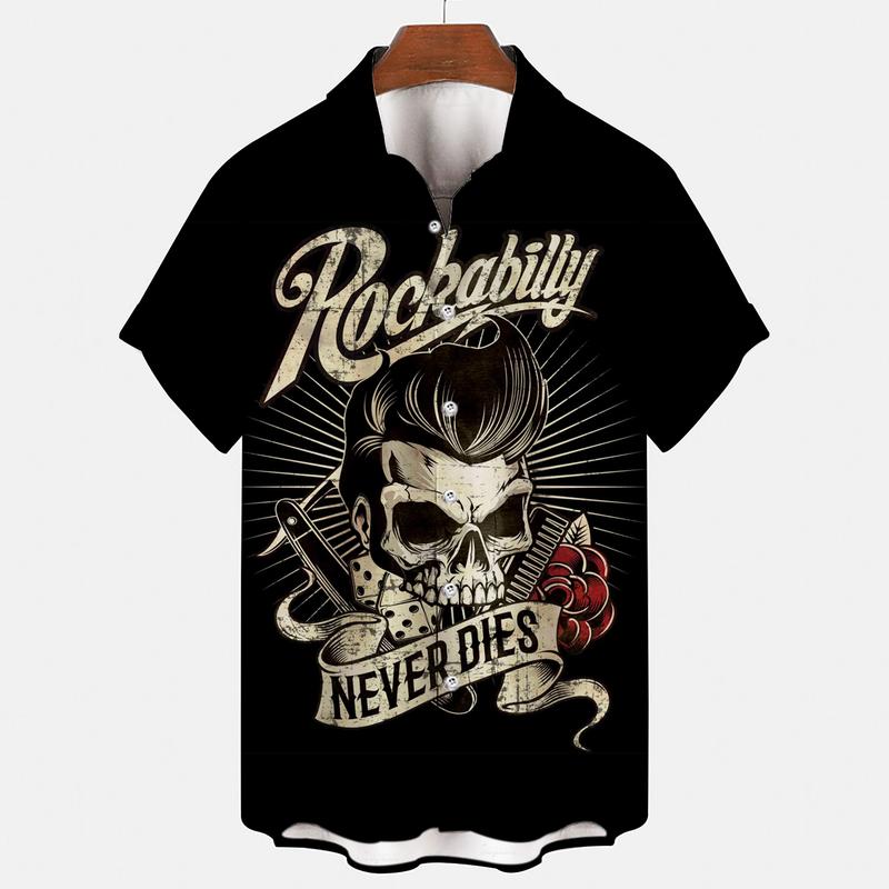 Product Introduction of Summer men's terrifying skull 3D printed shirt, Hawaii Rockabilly Gothic shirt, short sleeved shirt, Harajuku clothing 5