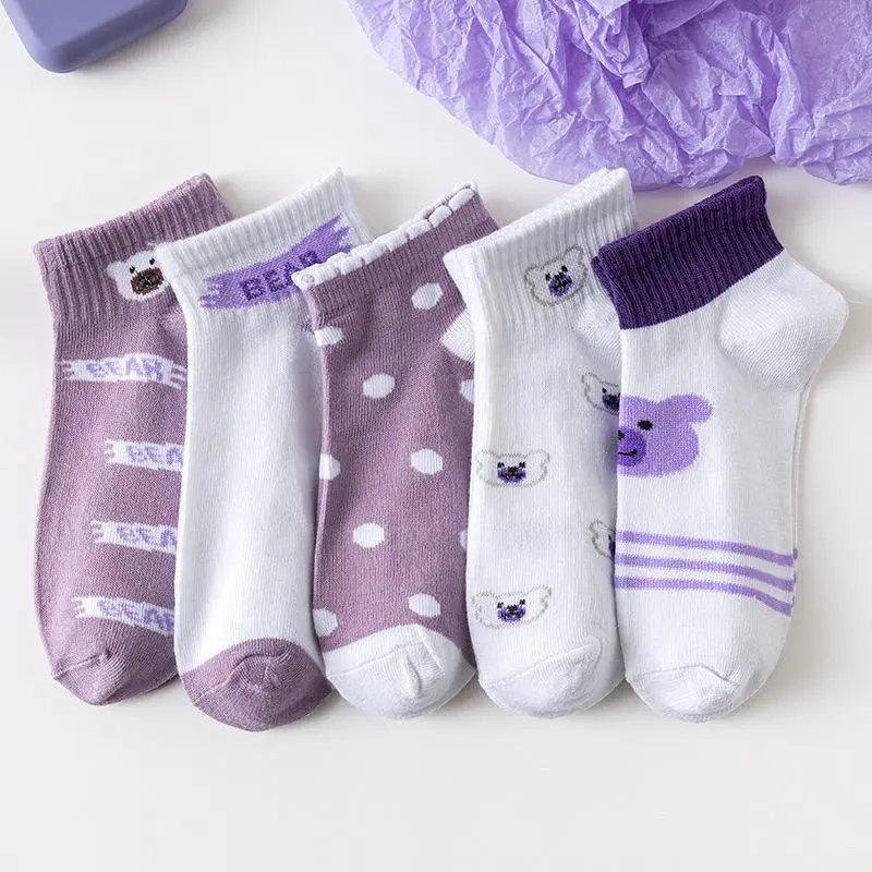 [luckydino] Kaos Kaki Lotso Lilac Beruang Ungu Putih Soft Color Sock High Quality Cute Soft Purple White Bear Korean Style 0