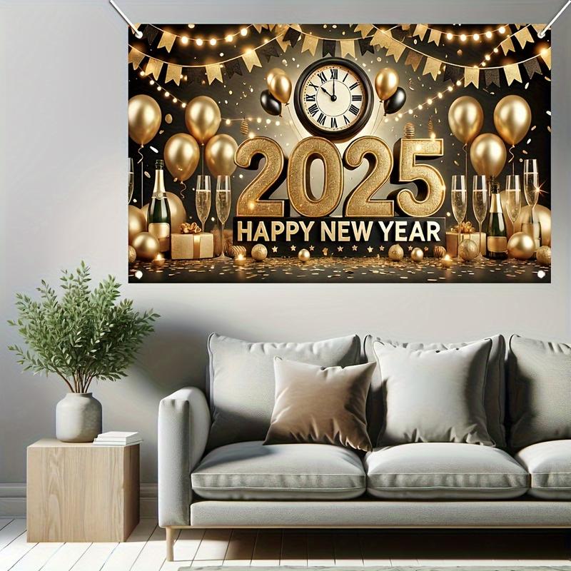 Biểu Ngữ Chúc Mừng Năm Mới 2025, Phông Nền Polyester, 71x43 ", Thích Hợp Cho Các Dịp Thông Thường Và Tiệc Tùng Trong Nhà Lễ, Nền Chụp Ảnh Tạo Không Khí Năm Mới, Treo Tường Kỷ Niệm Tại Nhà 6