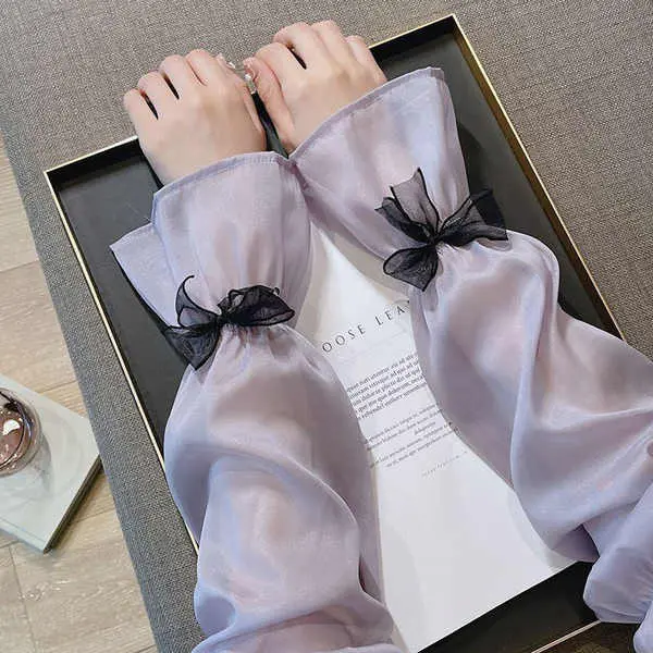 Ice sleeve sunscreen sleeve women silk ice thin flashing diamond anti-UV ice sleeve women bow high sponge solid sleeve
