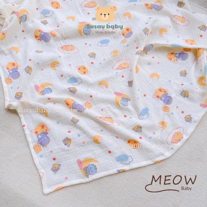 [Kèm Yếm] Khăn Tắm Khăn Quấn Xô Muslin 2 Lớp  Đa Năng Cho Bé Kích Thước 90x100cm em 4