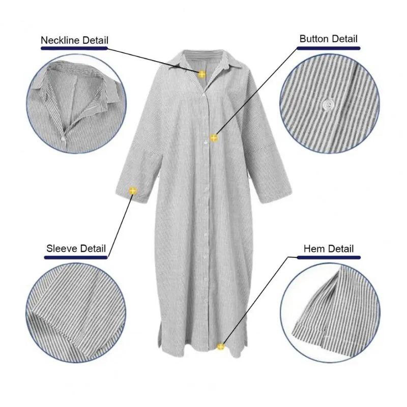 Product Introduction of New Elegant Striped Cardigan Loose Dress Womens Lapel Long Sleeve Long Shirt Dress Ladies Stripe Print Button Up Cardigan Dress 10