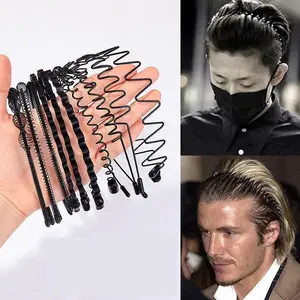 Headband Uniseks Hitam Minimalis Gelombang Anti Slip Olahraga Pria Wanita