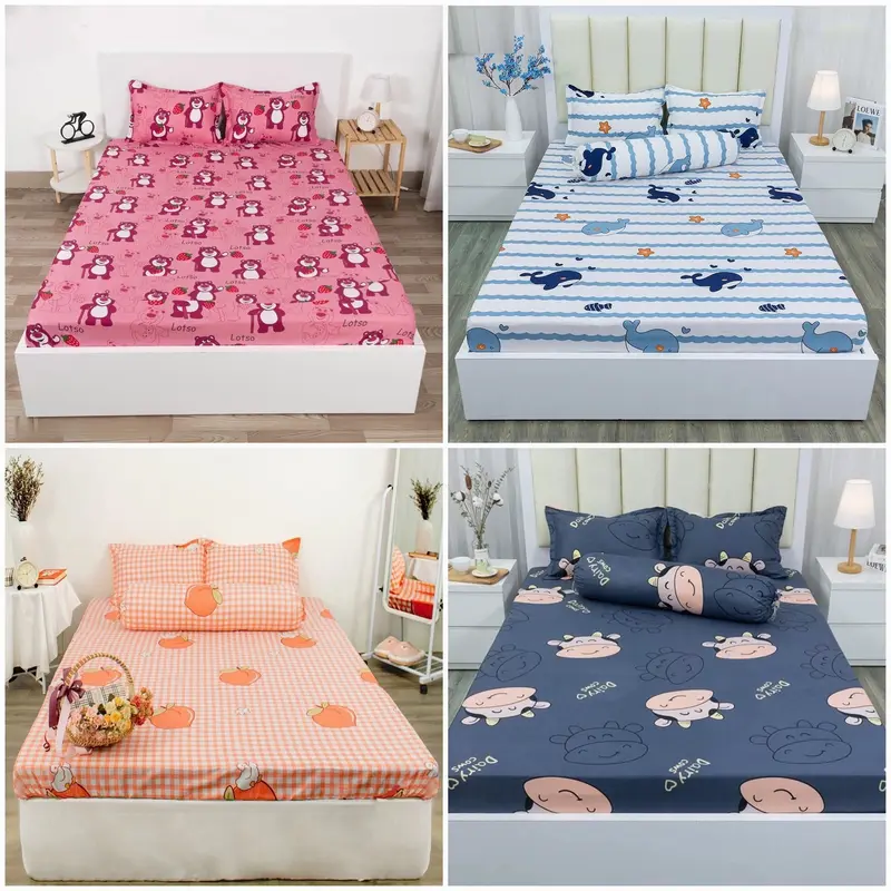 Bộ Ga Gối ( 1 ga kèm 2 vỏ gối nằm ) nhiều Mẫu, Ga bo chun đầy đủ kích thước 0