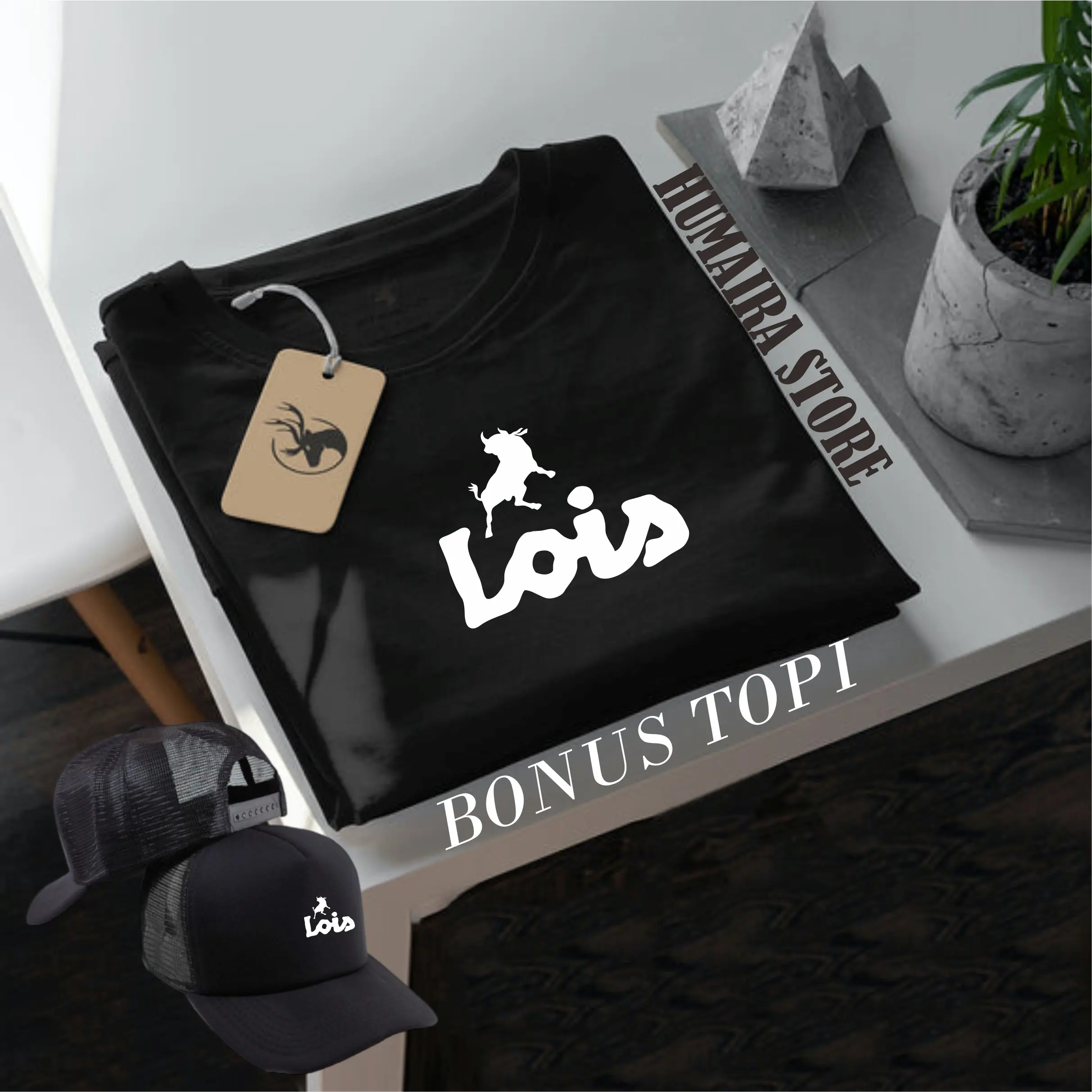 COD!!! Kaos Distro Lengan Pendek Lois Keren Text Putih Bonus Topi / Kaos Distro Premium Cocok Untuk Pria & Wanita Koas Distro Keren Crew Neck