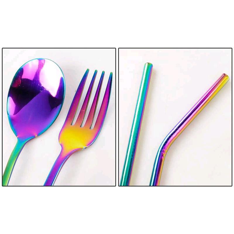 Set Alat Makan Sendok Garpu Sedotan Sumpit Stainless dengan Kantong 6Pcs TaffHOME - T10 Cutlery Unik Estetik Outdoor 3