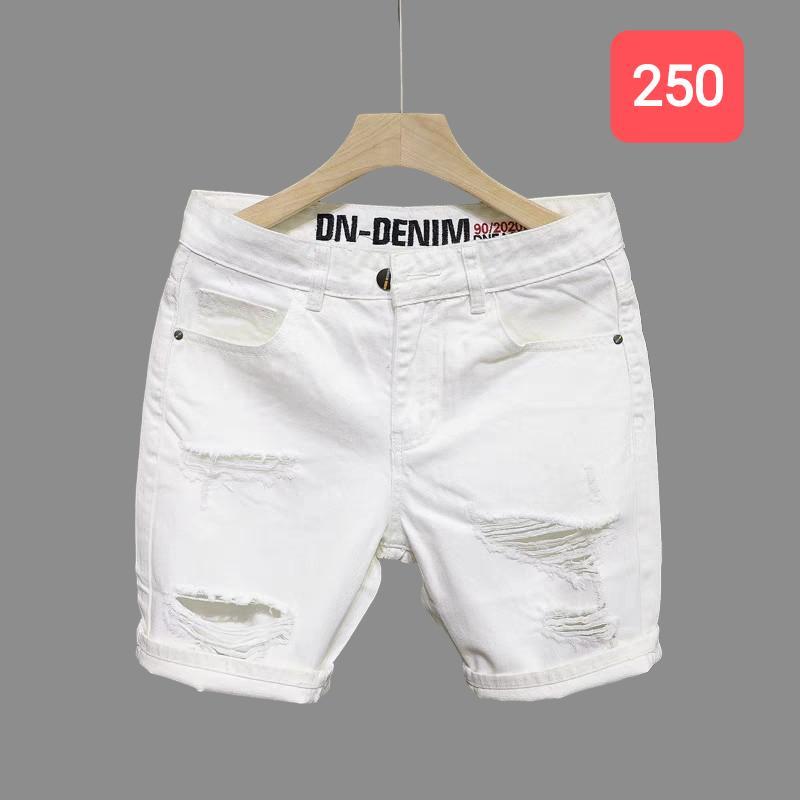 Quần short jean nam rách màu trắng ko có lớp lót, kiểu dáng form skinny boy phố hottrend xu hướng, chất jean dày dặn co giãn nhẹ phong cách thời trang 250 Menswear Denim Có Túi Pants