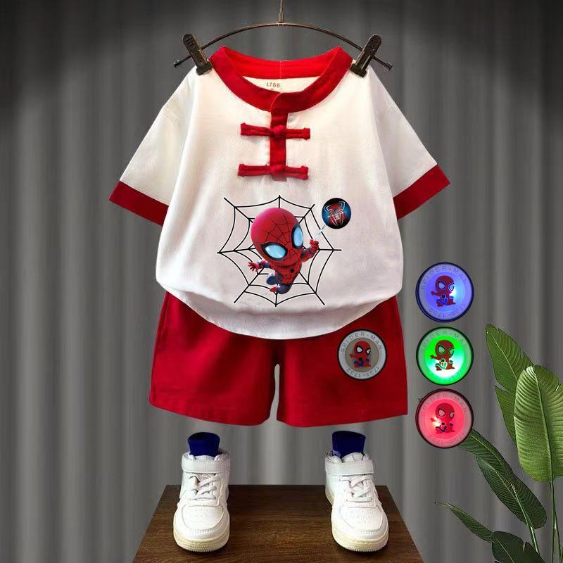 Product Introduction of Boy Han Chinese Clothing Suits Baby Luminous Two-Piece Pants Red CNY New Year Clothes Chinese Style Tang Suit 0