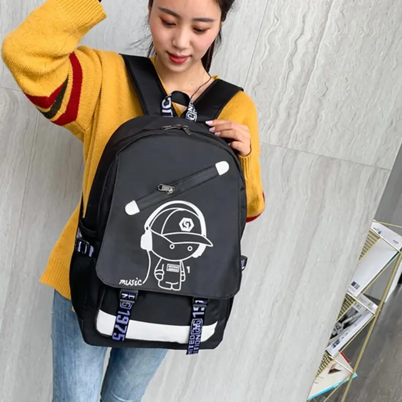 Balo Đi Học Nam Nữ In Hình Đội Mũ Vải Chống Thấm Nước. Cặp Backpack Đeo Vai Thời Trang Nam Nữ Đa Năng 3