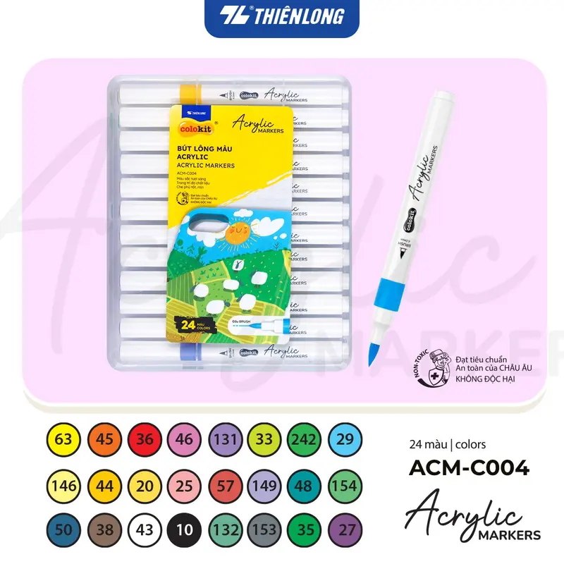 Bút lông 12/24/36 màu - Acrylic Markers 1 đầu ngòi ThiênLong Colokit - Màu sắc tươi sáng Trang trí đa chất liệu 3