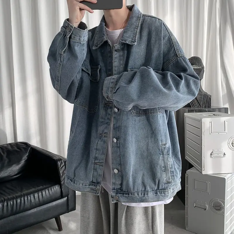 Denim Coat Men's Autumn Oversize High Street Vibe American Spring and Autumn Fashion Brand Pu Shuai High Sense Jacket Men