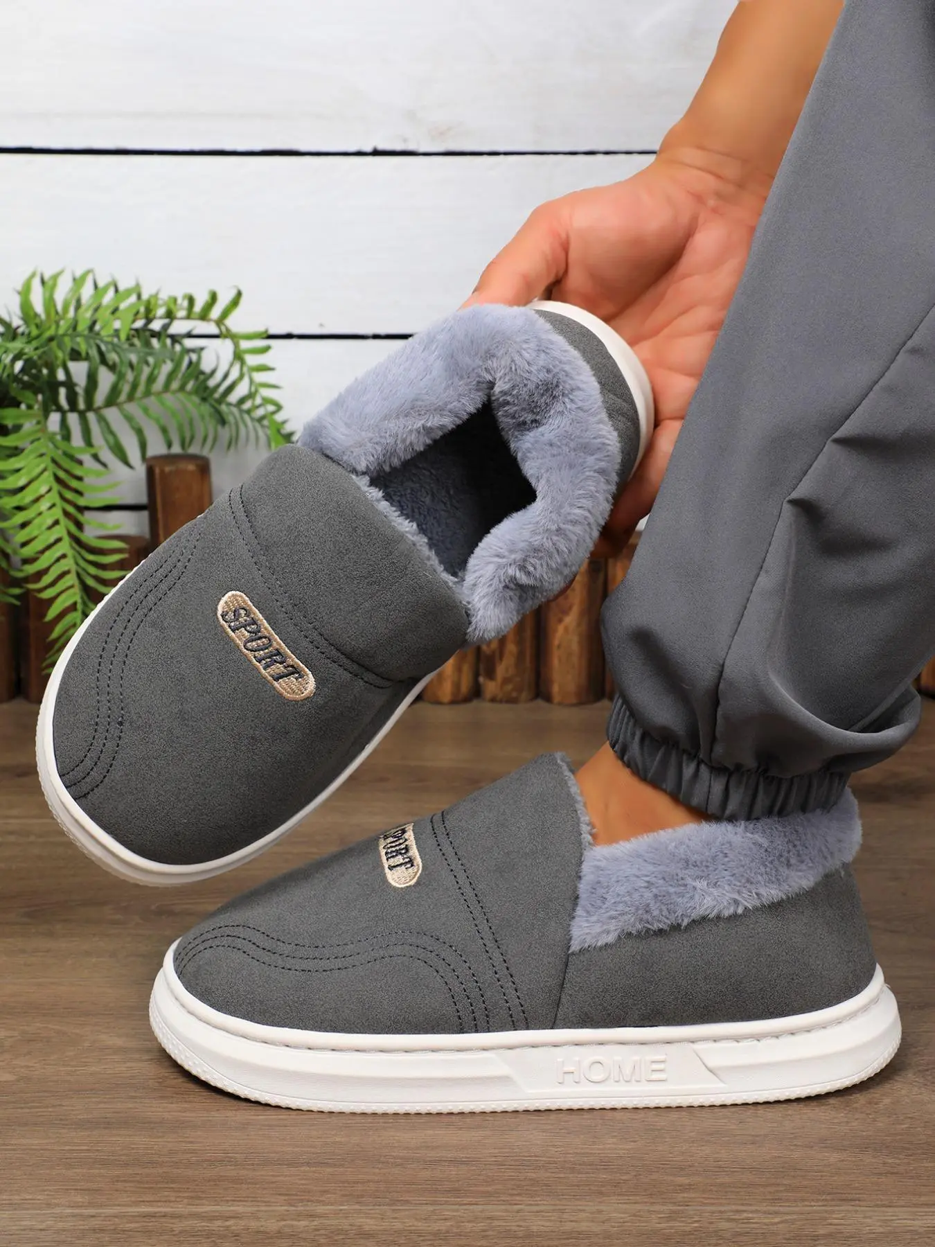 Men's Casual Plain Color Slippers, Casual Comfortable Home Slippers, Warm Slippers for Indoor & Outdoor Use for Fall & Winter