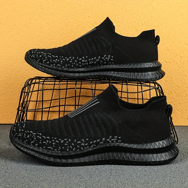 Men's Woven Knit Slip On Sock Shoes, Comfy Non Slip Breathable Soft Sole Sneakers For Men's Outdoor Activities 0