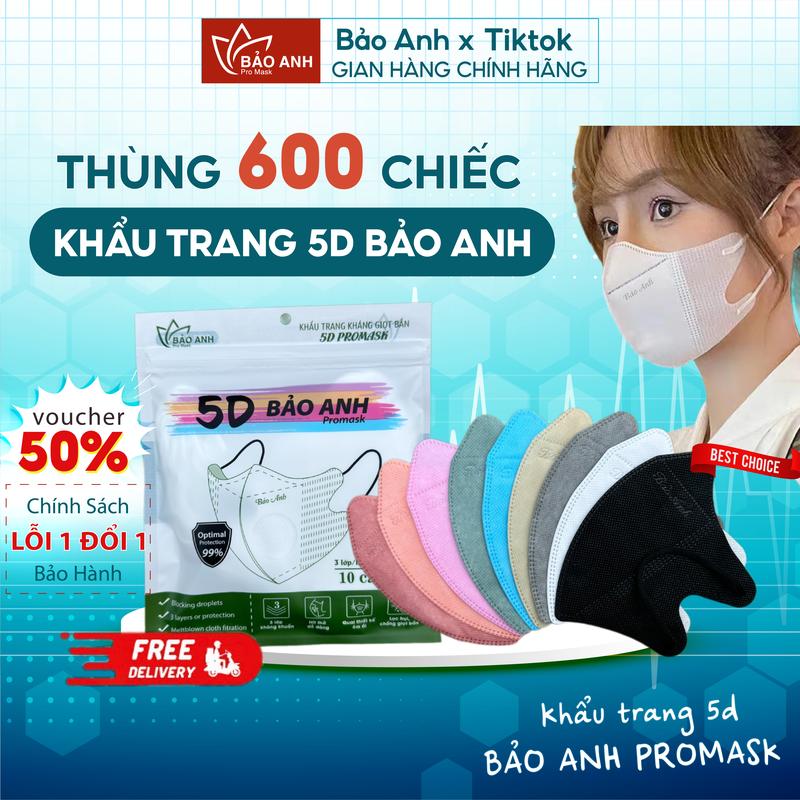 [Thùng 600 Cái] Khẩu trang 5D Bảo Anh Promask 3 lớp kháng khuẩn chống tia UV Phụ Kiện Accessories