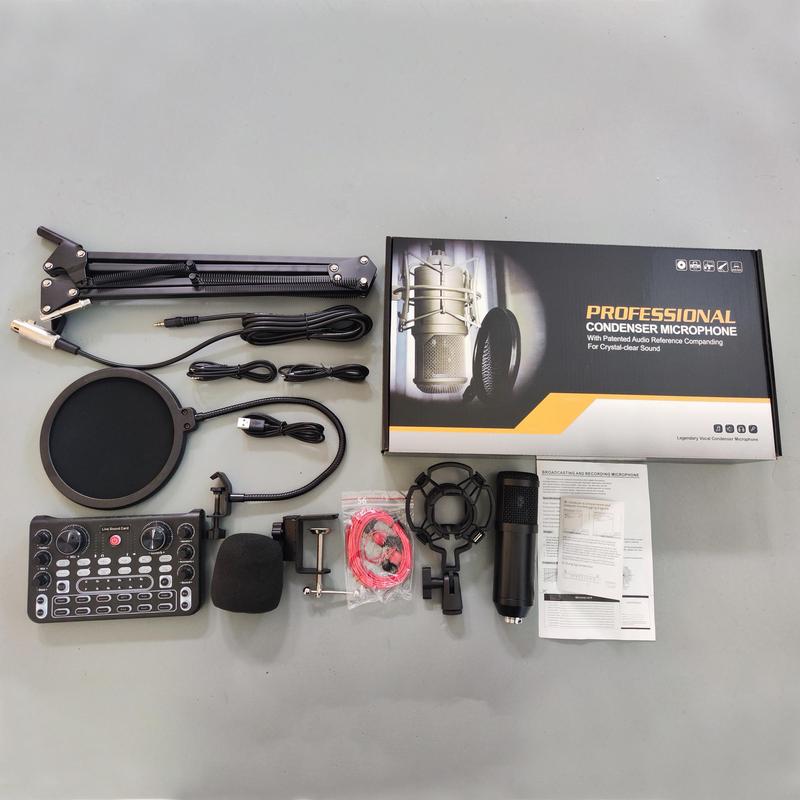 Professional Podcast Equipment Bundle, USB Rechargeable Microphone Set, Live Sound Control Equipment, Condenser Microphone for Recording, Gaming, Singing, Audio 4