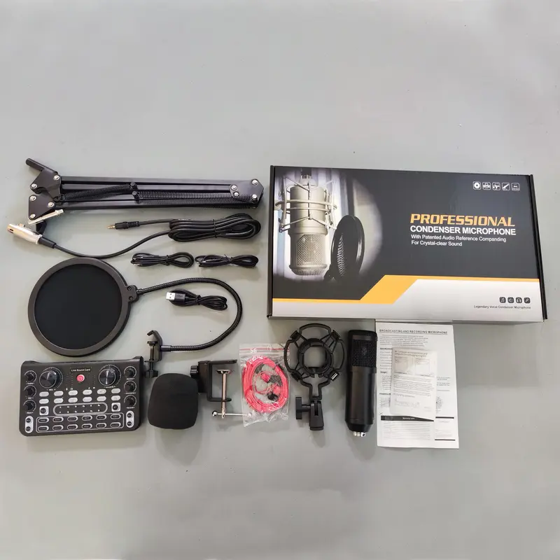 Professional Podcast Equipment Bundle, USB Rechargeable Microphone Set, Live Sound Control Equipment, Condenser Microphone for Recording, Gaming, Singing, Audio 4