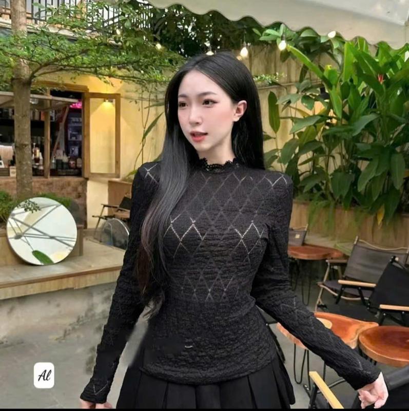 Bộ Áo Ren Xốp Tay Dài và Chân Váy Xếp Ly Sang Chảnh cho Nữ - Women Top Kem set thường set  botieuthu Xoè 3