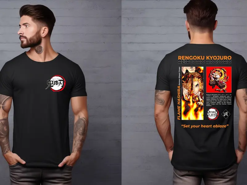 BAJU KAOS Rengoku Kyojuro DEMON SLAYER  T-SHIRT PRIA-WANIIT KATUN combet30S Combed Distro Ruffle Pas Kain Lembut Sablon Dewasa 3