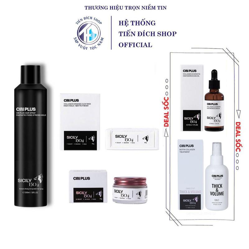 [HCM] Sáp vuốt tóc nam CLAY WAX SICILY 1504 85gr cao cấp CIN PLUS - Thương hiệu Cinplus Ý - Tặng tinh dầu Collagen & Geratin Hair Moroccan Oil 50ml hoặc xịt tạo phồng 150ml Chăm Sóc Tóc Dưỡng Tóc