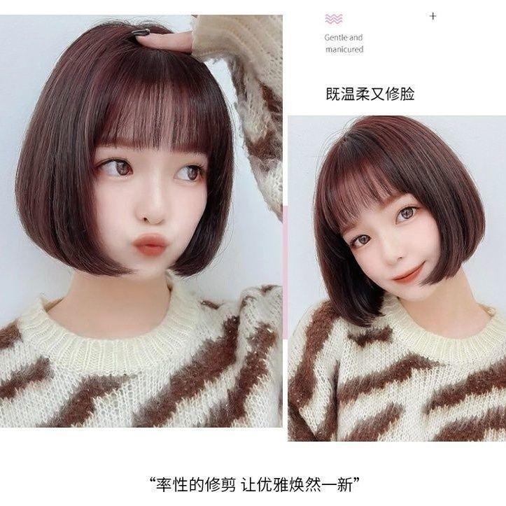 Wig for Women,Wig Women's Short wig, Short Straight Wig, Korean Style Wig, Chemotherapy Wig, Student Round Face Bobo Head Wig, Fashion Whole Top, Age Reducing Wave Head Wig 2
