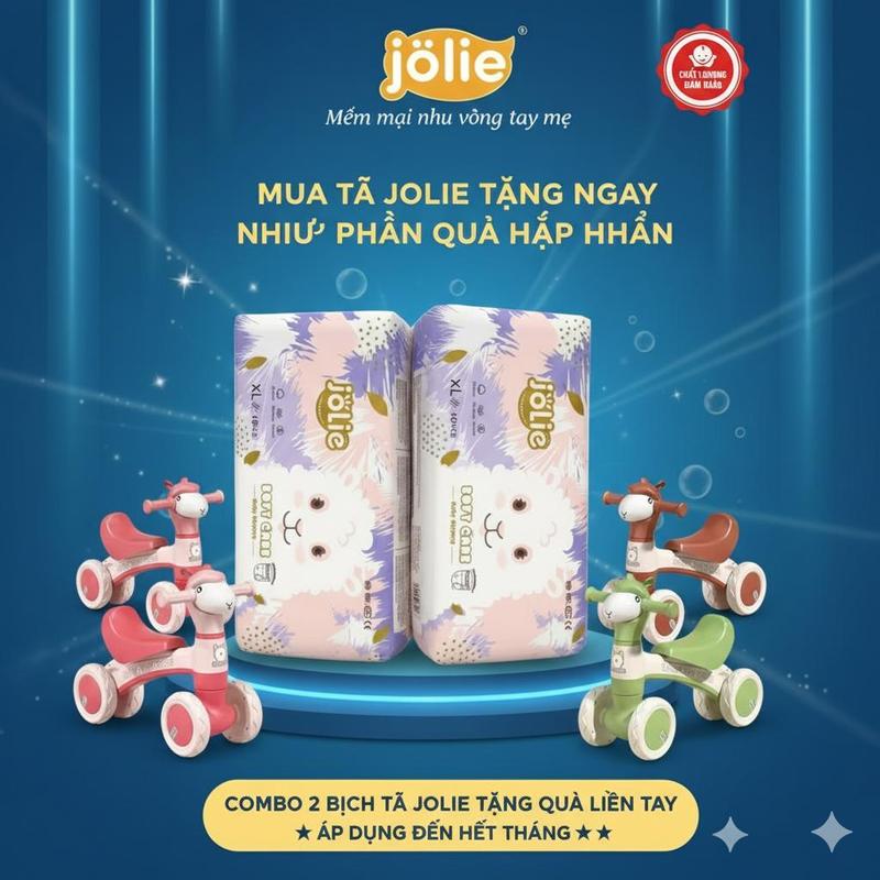 Combo 100 Miếng + Quà Xe Chòi bỉm JOLIE đủ size từ sơ sinh tới 4xl thấm hút tốt từ 500 - 700ml